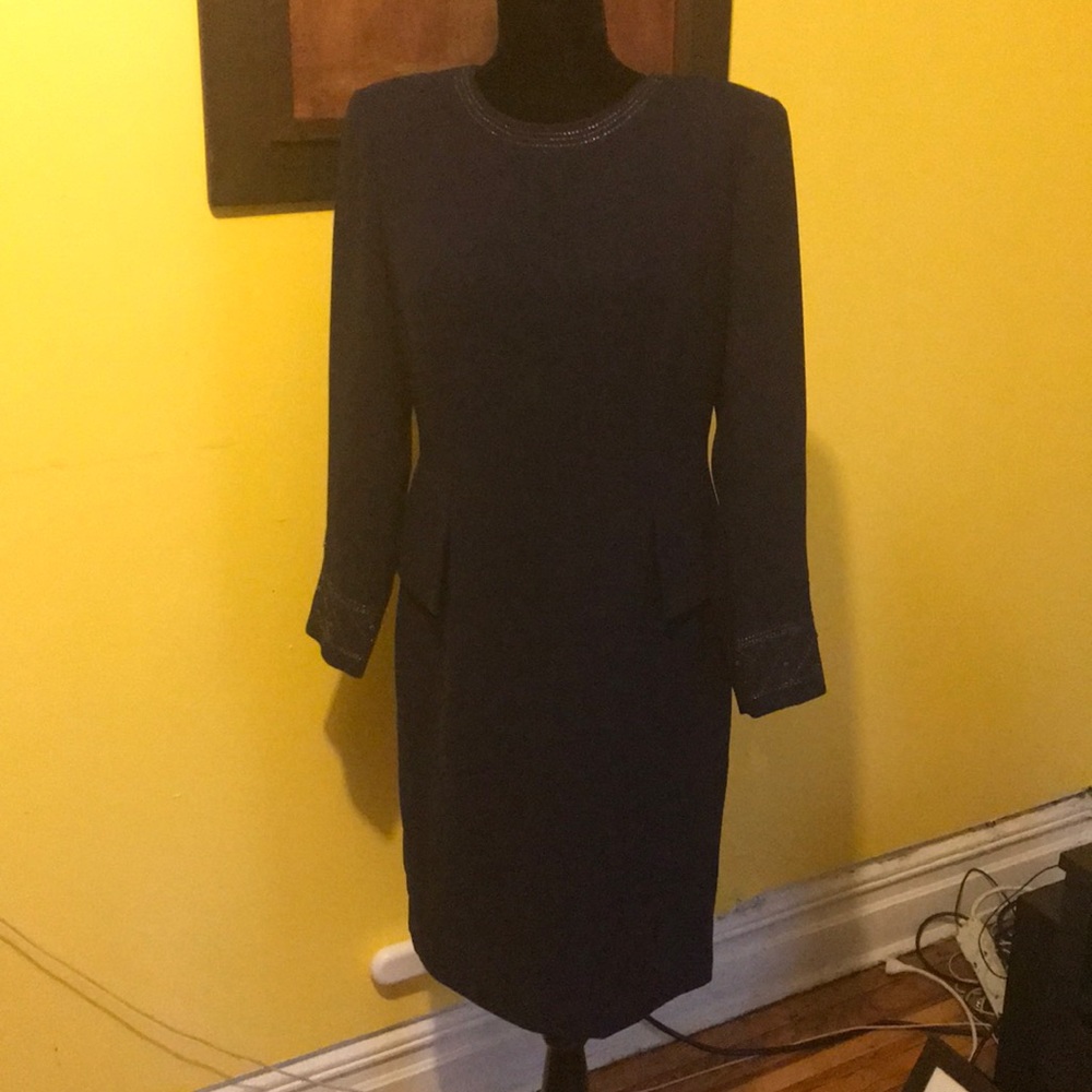 Blue dress with beaded and patterned details